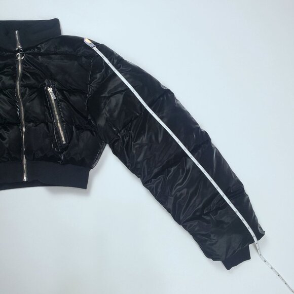 WeWoreWhat Cropped Puffer Jacket Black Womens Size S Zip Front Quilted Coat - Picture 8 of 16